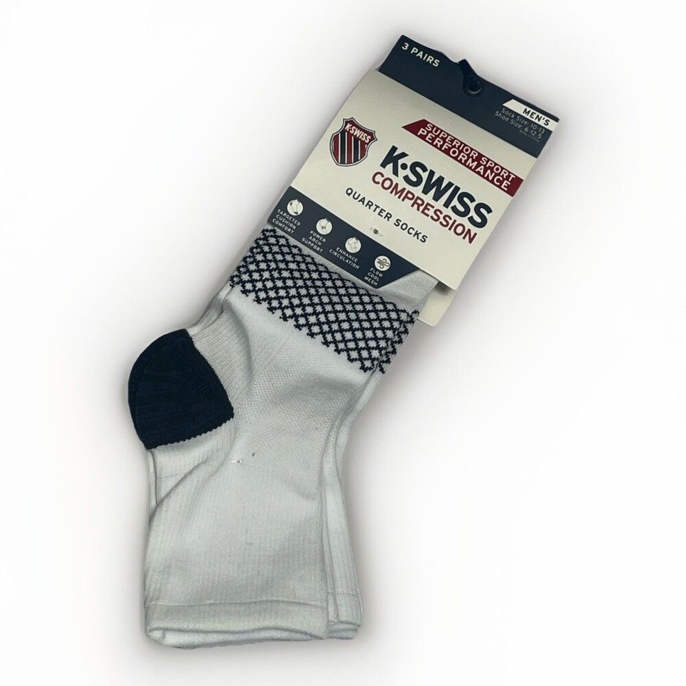 K‎ Swiss Men’s 6 - 12.5 Low Cut Sport Performance Compression Socks NEW 3 Pairs